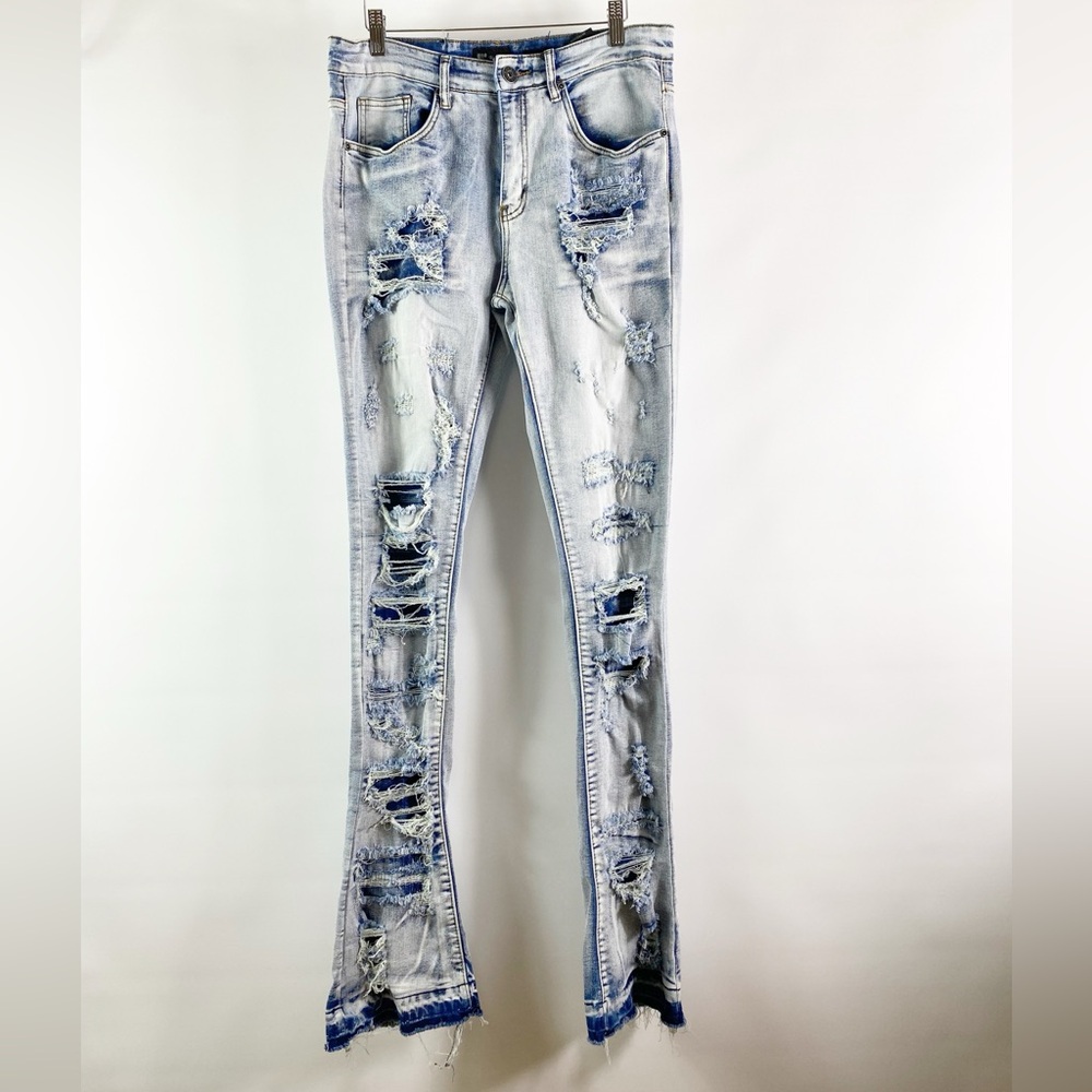 Waimea Stacked Fit Ripped Distressed Denim Light Wash Men Jeans Size 30